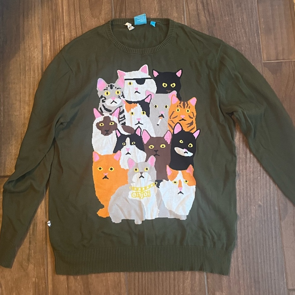 Enjoi skateboards vintage cat gang woven sweater